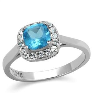 Sea Blue Zirconia Stainless Steel Engagement Ring
